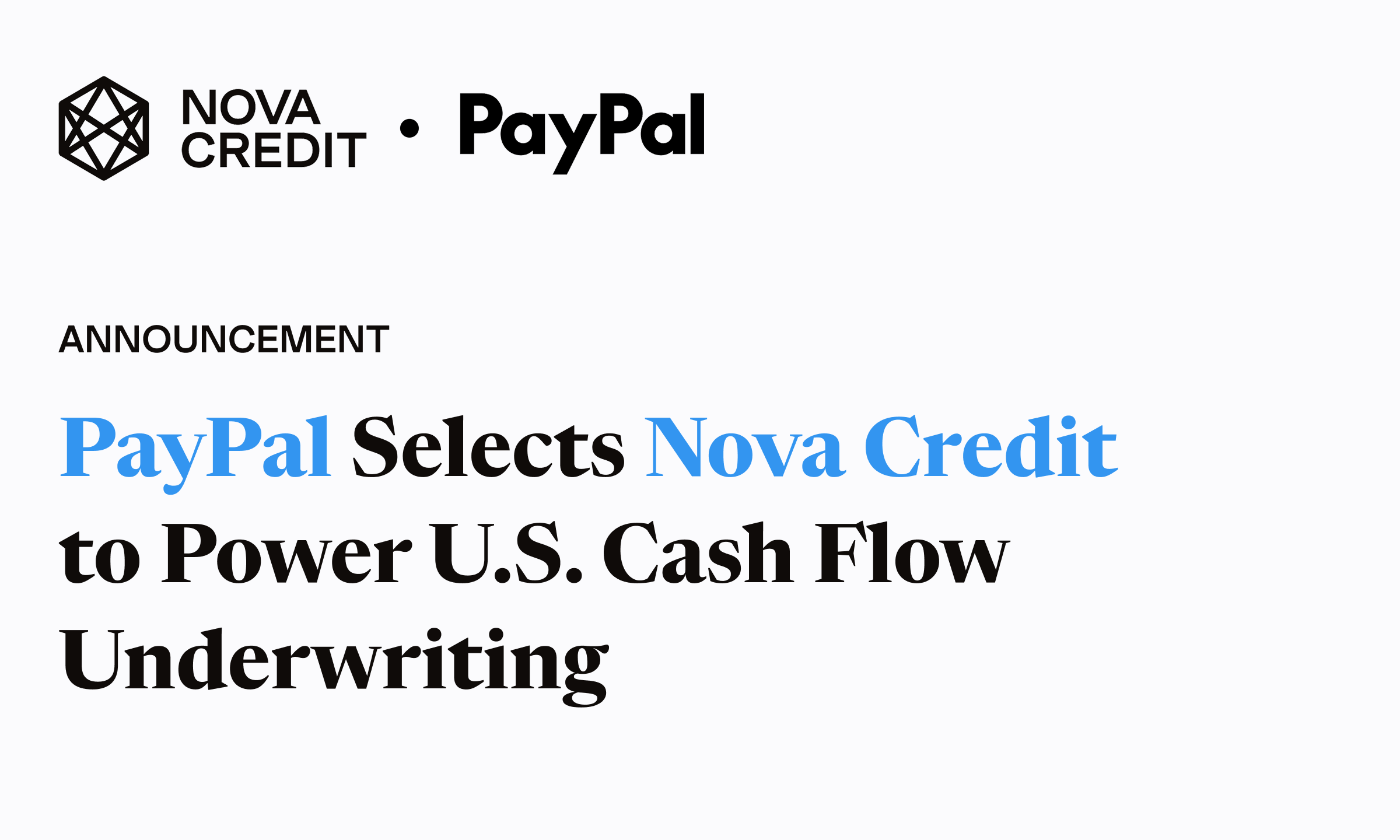 PayPal Selects Nova Credit to Power U.S. Cash Flow Underwriting